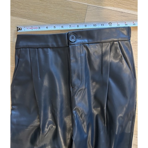 ZENANA Black Faux Leather Single Pleated High Waisted Wide Leg Pants L Large - Picture 9 of 14
